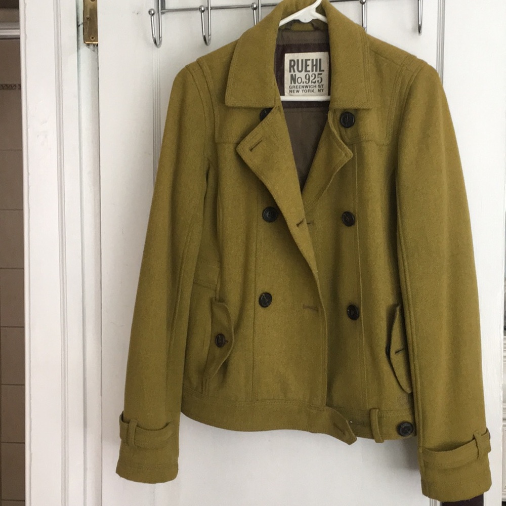 Ruehl No.925 Medium Green Wool Pea Coat
